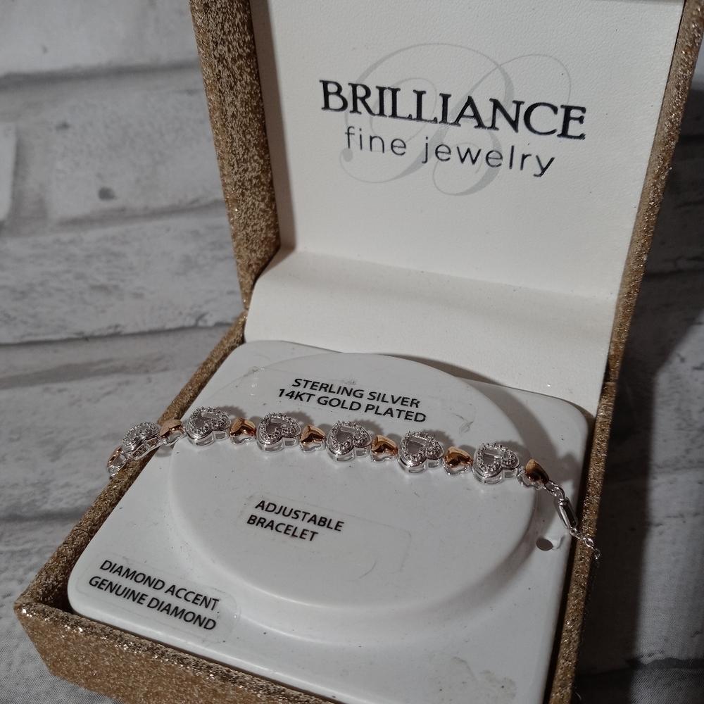 Sterling Silver Braclet 14kt Gold Plated Hearts - Picture 6 of 6